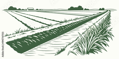 A green illustration of a combine harvester in a field Vector