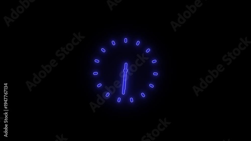 Glowing light neon color clock icon animation, Clock icon flat style 24 hours day and night fast speed with moving timer clock rotation 4k video
