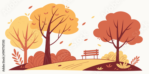 A park scene with trees and a bench Vector