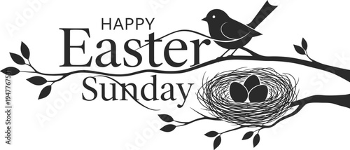 Happy easter sunday greeting with bird and nest