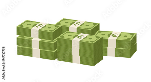 Stacks of green bills money.