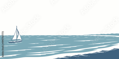 A sailboat floats on the calm waters of the ocean Vector
