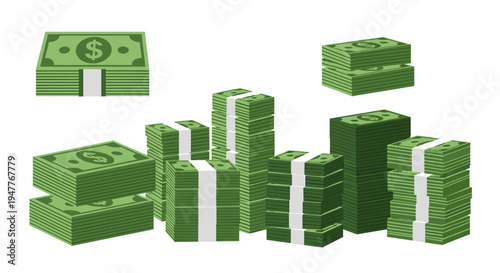Green money stack illustration with dollar bills.