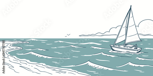 A sailboat on the water with waves Vector