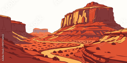 A large red rock formation in a desert landscape Vector