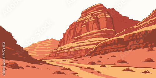 A red rock mountain range with a desert landscape Vector