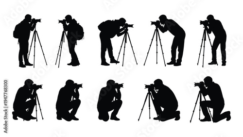 Silhouettes of photographers in various shooting positions