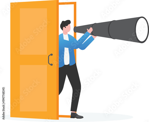 Businessman Looking Through Telescope for Opportunity