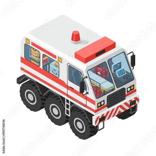 Isometric illustration of a fire truck.