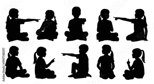 Silhouettes of children pointing.