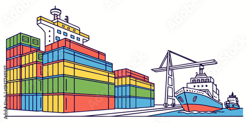 A large cargo ship with colorful shipping containers Vector