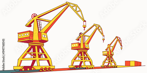 Three yellow cranes on a construction site Vector