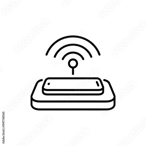 Wireless charging pad with smartphone shown in simple line art style
