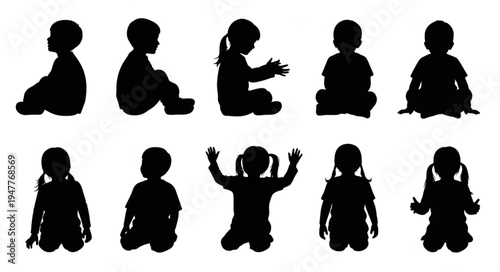 Silhouettes of children sitting.