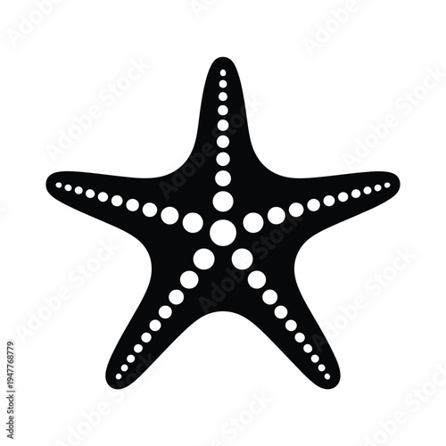 Simple black silhouette of a five pointed starfish on a white background