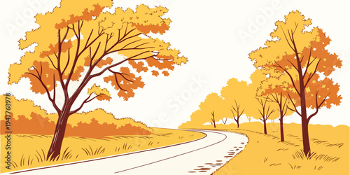 A picturesque autumn landscape with a winding road Vector