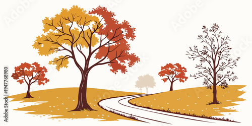 A path through a park with trees in autumn colors Vector