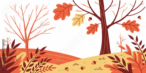 A colorful autumn landscape with trees and leaves Vector