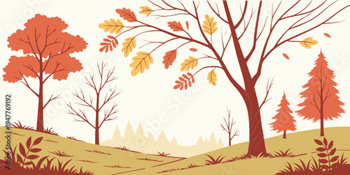 A scenic autumn landscape with trees and a path Vector