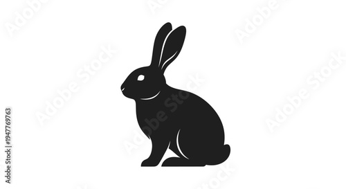 Black Rabbit Silhouette Isolated on White Background.