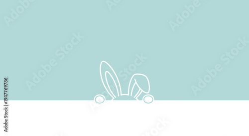 Minimalist Easter Bunny Ears Peeking Over White Border.