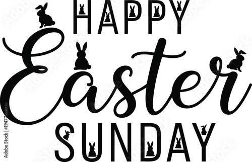 Happy easter sunday greeting with bunny silhouettes