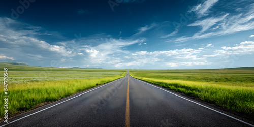 Spring Deserted Highway Stretching to Horizon