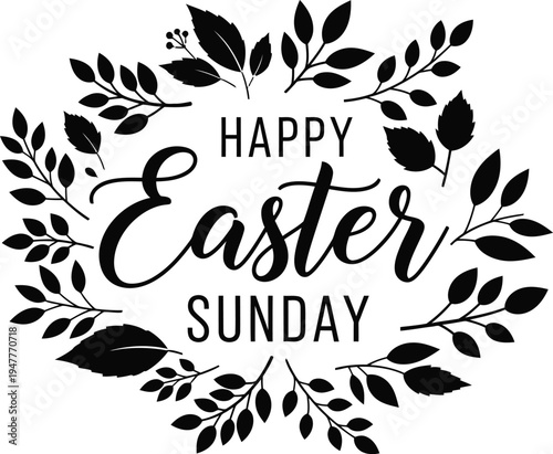 Happy easter sunday wishes with floral wreath design