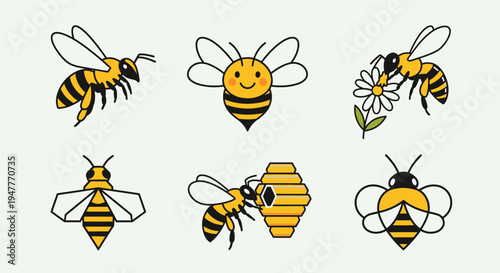 Collection of cartoon bees flying around.