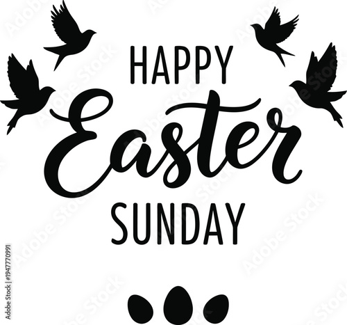 Happy easter sunday greeting with birds and eggs