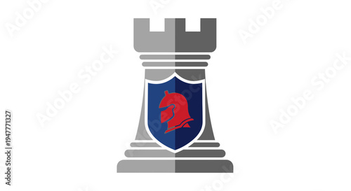 Gray chess piece with blue shield.