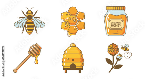 Honey bee and honey icons set 3.