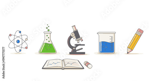 Science education learning tools icons.