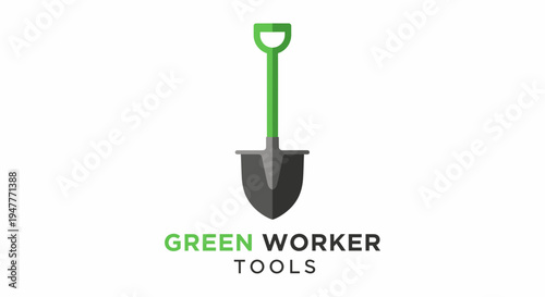 Green worker shovel digging tool.