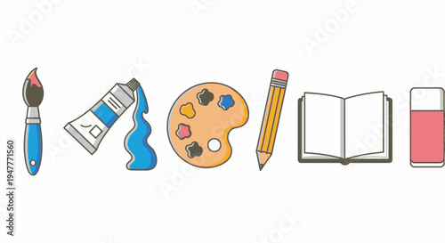 Art supplies on white background.