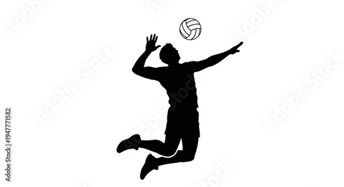 Man playing volleyball in mid jump.