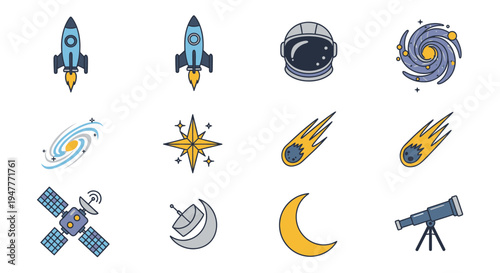 Space icons and symbols collection 1.