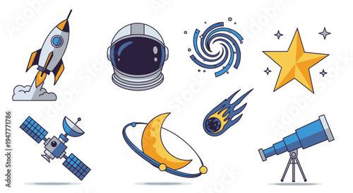 Space icons with celestial objects 1.