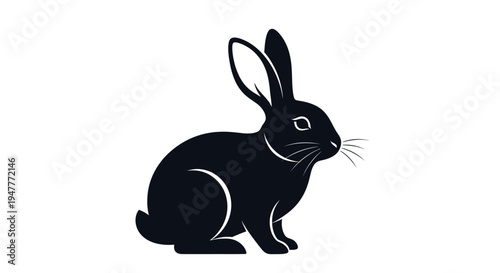 Black Rabbit Silhouette Isolated on White Background.