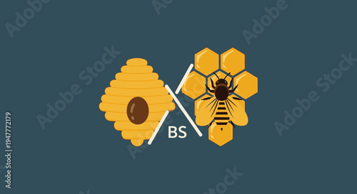 Bee on honeycomb with flower.