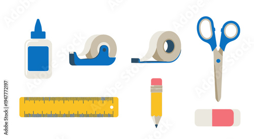 School supplies on a white background.