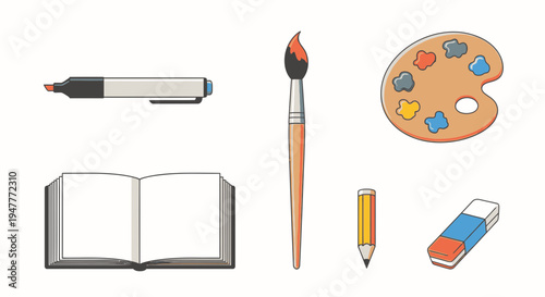 Colorful art supplies on white background 4.