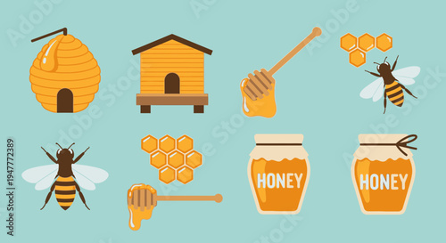 Honey bee and honey icons set 2.
