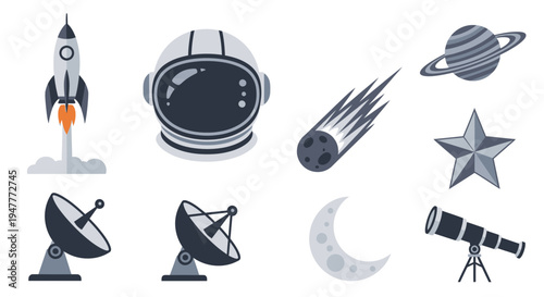 Space exploration and astronomy icons set 1.