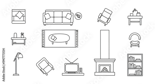 Overhead View of Living Room Furniture Layout Sketch.
