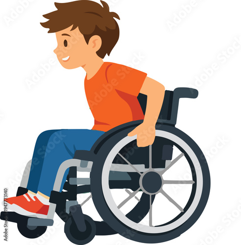 Kid Using Wheelchair Moving Forward Full Body