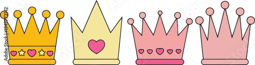 Cartoon princess crowns illustration.