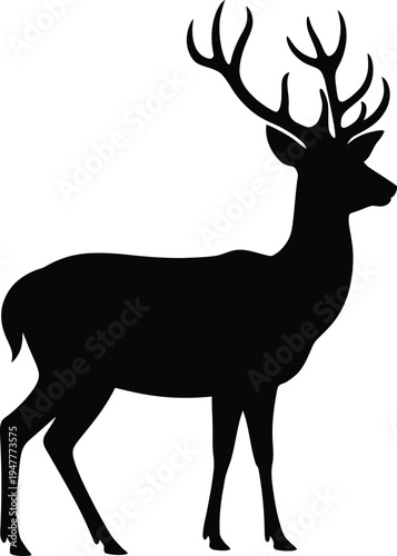 Vector deer silhouette graphic wildlife illustration with antlers