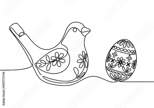 Luxembourgish Easter Monoline Background with Traditional Ceramic Bird Whistle