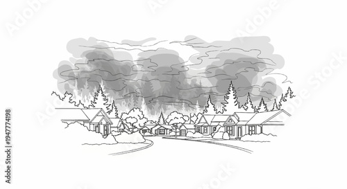 Suburban homes nestled under a canopy of smoke and trees